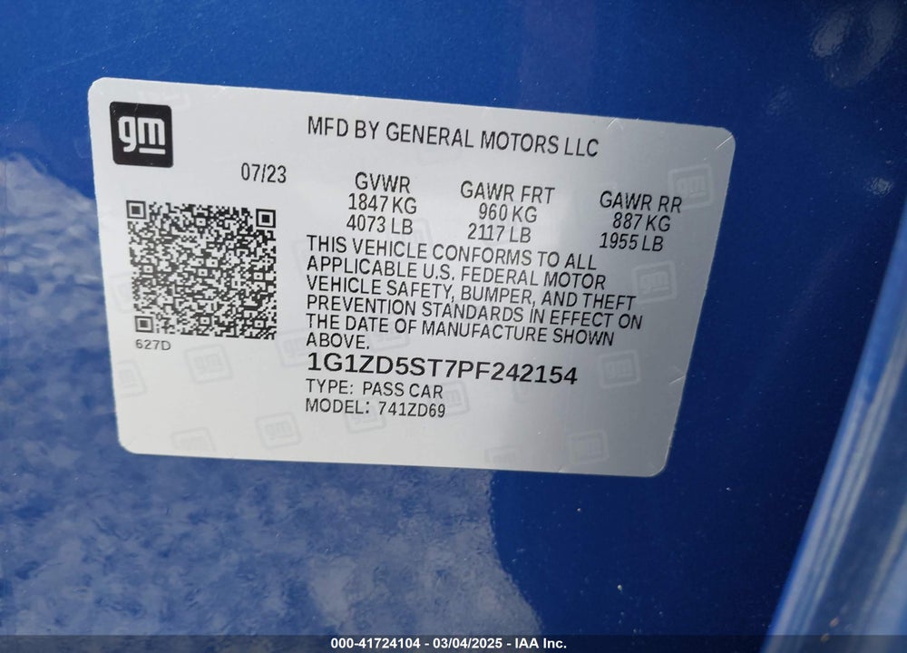2023 CHEVROLET MALIBU FWD 1LT VIN: 1G1ZD5ST7PF242154