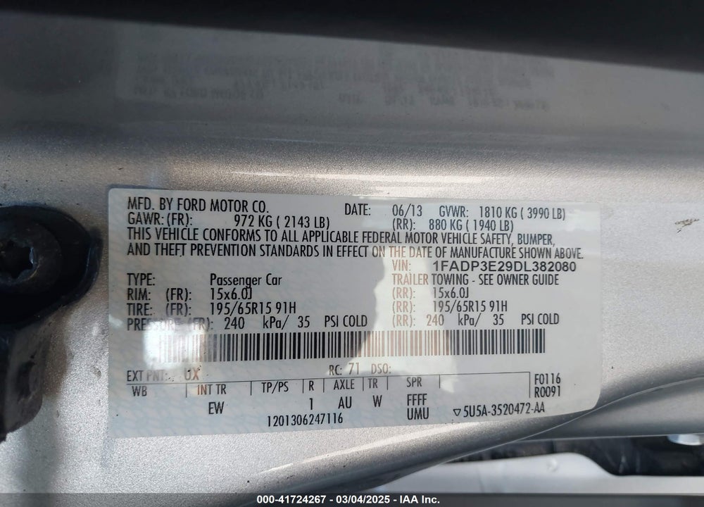 2013 FORD FOCUS S VIN: 1FADP3E29DL382080