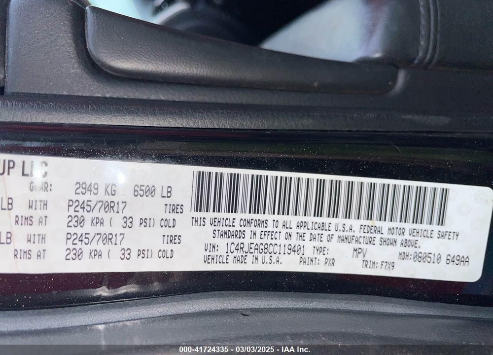 2012 JEEP GRAND CHEROKEE LAREDO VIN: 1C4RJEAG8CC119401