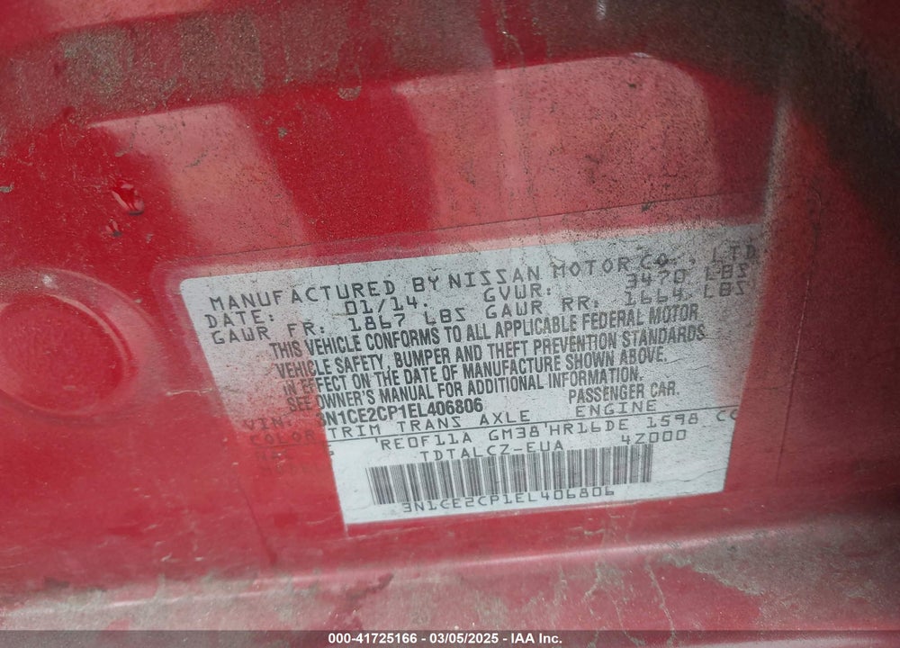 2014 NISSAN VERSA NOTE VIN: 3N1CE2CP1EL406806