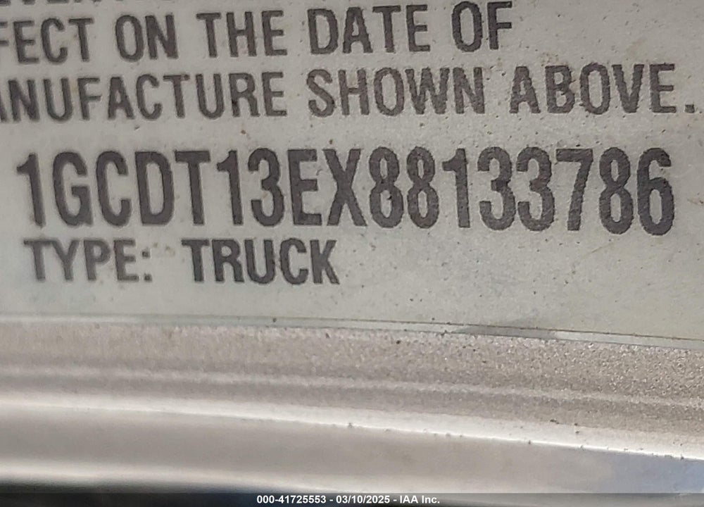 2008 CHEVROLET COLORADO VIN: 1GCDT13EX88133786
