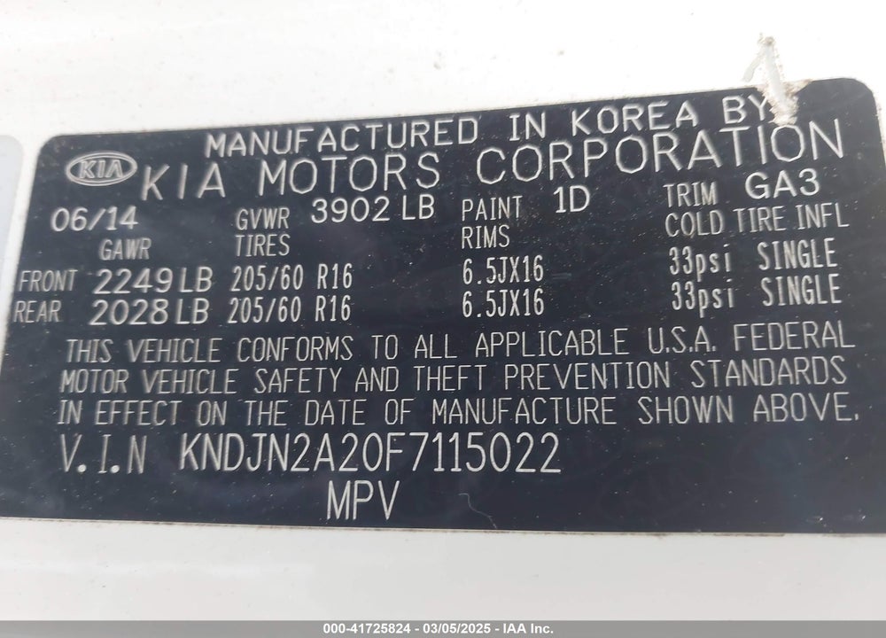 2015 KIA SOUL VIN: KNDJN2A20F7115022