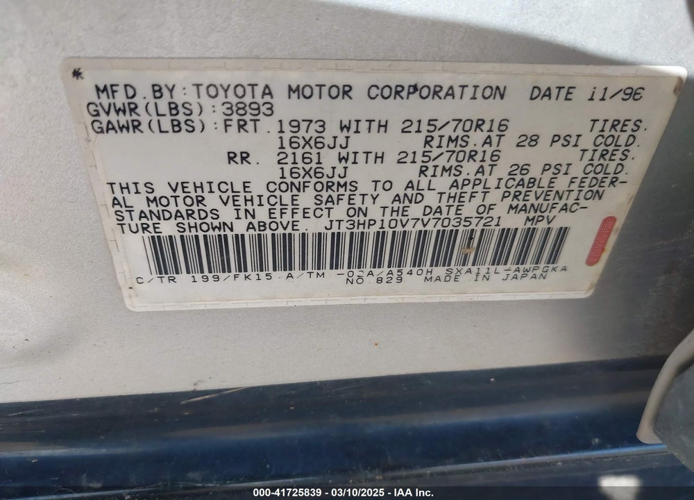 1997 TOYOTA RAV4 VIN: JT3HP10V7V7035721