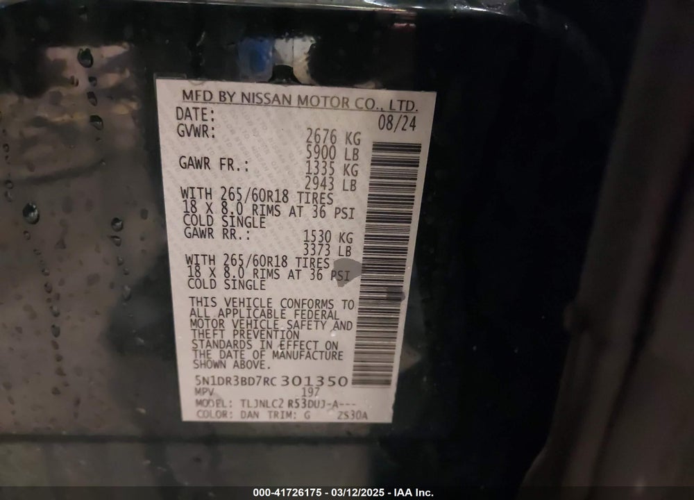 2024 NISSAN PATHFINDER VIN: 5N1DR3BD7RC301350