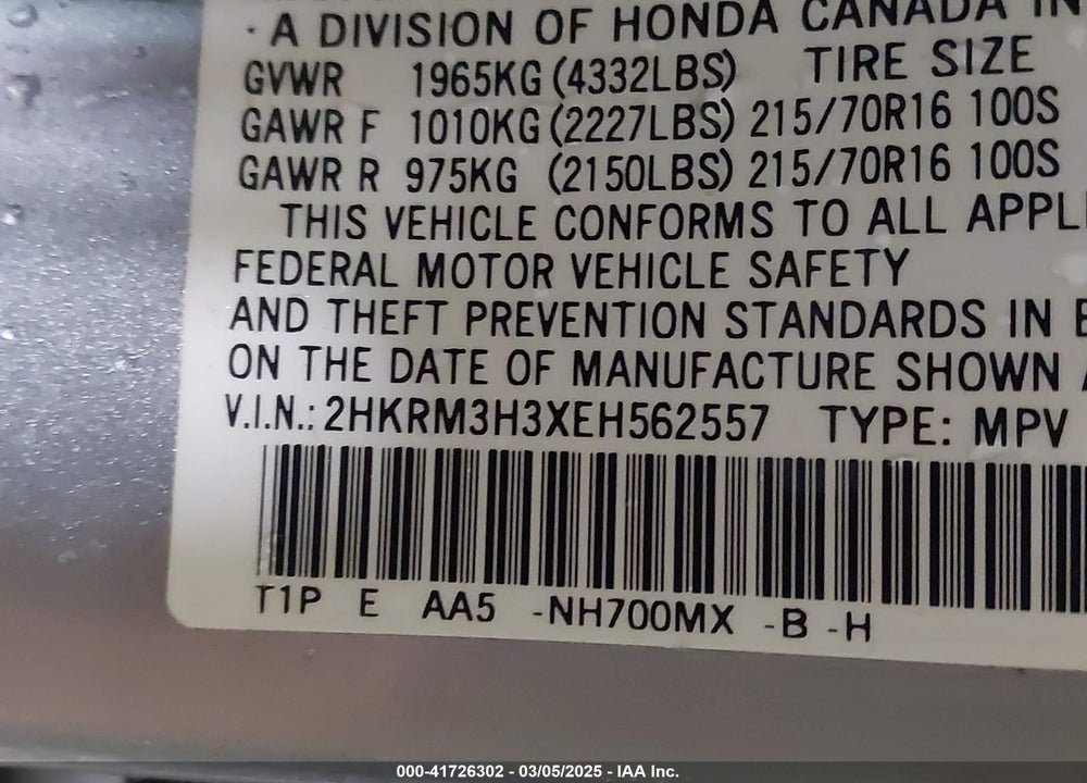 2014 HONDA CR-V LX VIN: 2HKRM3H3XEH562557