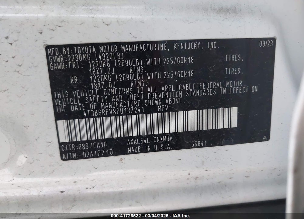 2023 TOYOTA RAV4 HYBRID XLE PREMIUM VIN: 4T3B6RFV8PU137241
