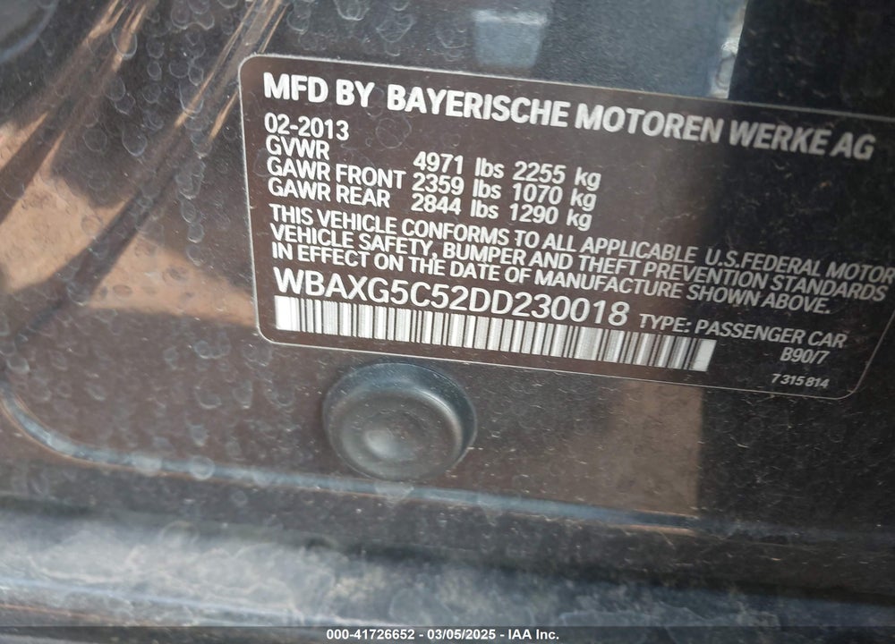2013 BMW 528I VIN: WBAXG5C52DD230018