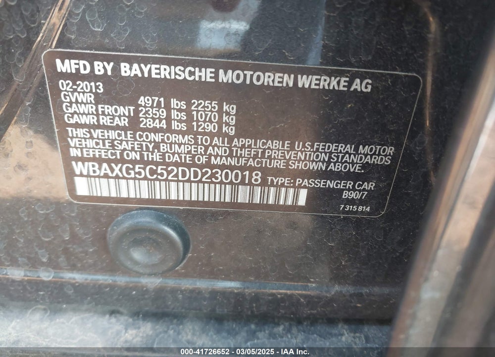 2013 BMW 528I VIN: WBAXG5C52DD230018