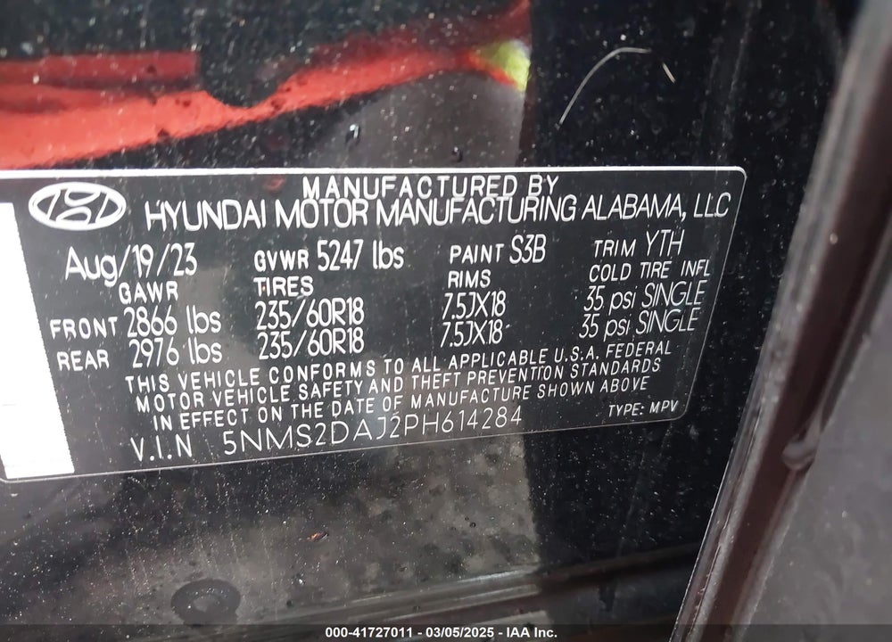 2023 HYUNDAI SANTA FE VIN: 5NMS2DAJ2PH614284