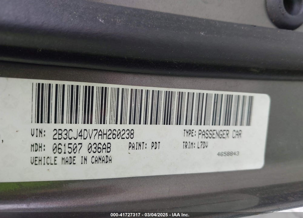 2010 DODGE CHALLENGER VIN: 2B3CJ4DV7AH260238