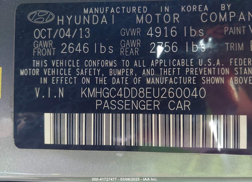 2014 HYUNDAI GENESIS 3.8 VIN: KMHGC4DD8EU260040