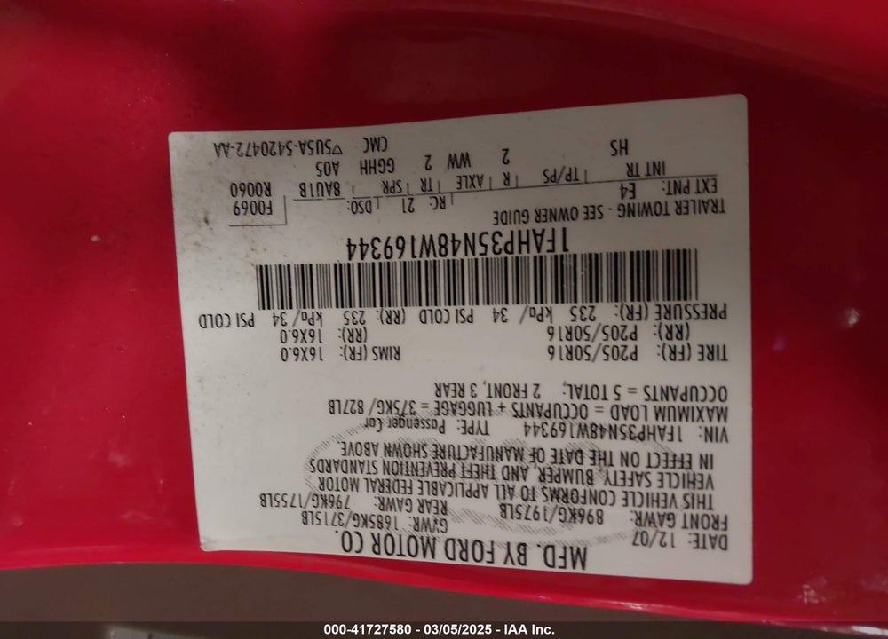 2008 FORD FOCUS VIN: 1FAHP35N48W169344