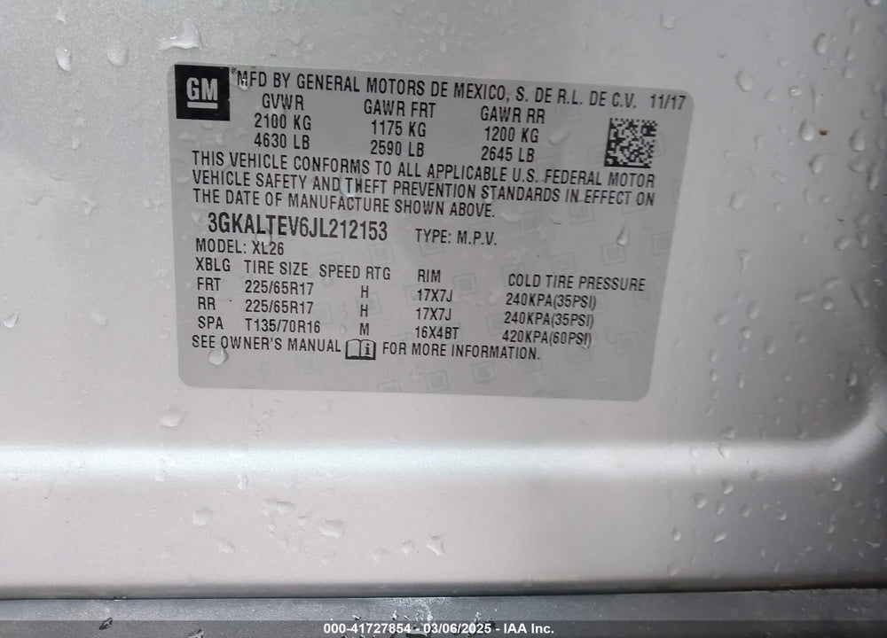 2018 GMC TERRAIN VIN: 3GKALTEV6JL212153