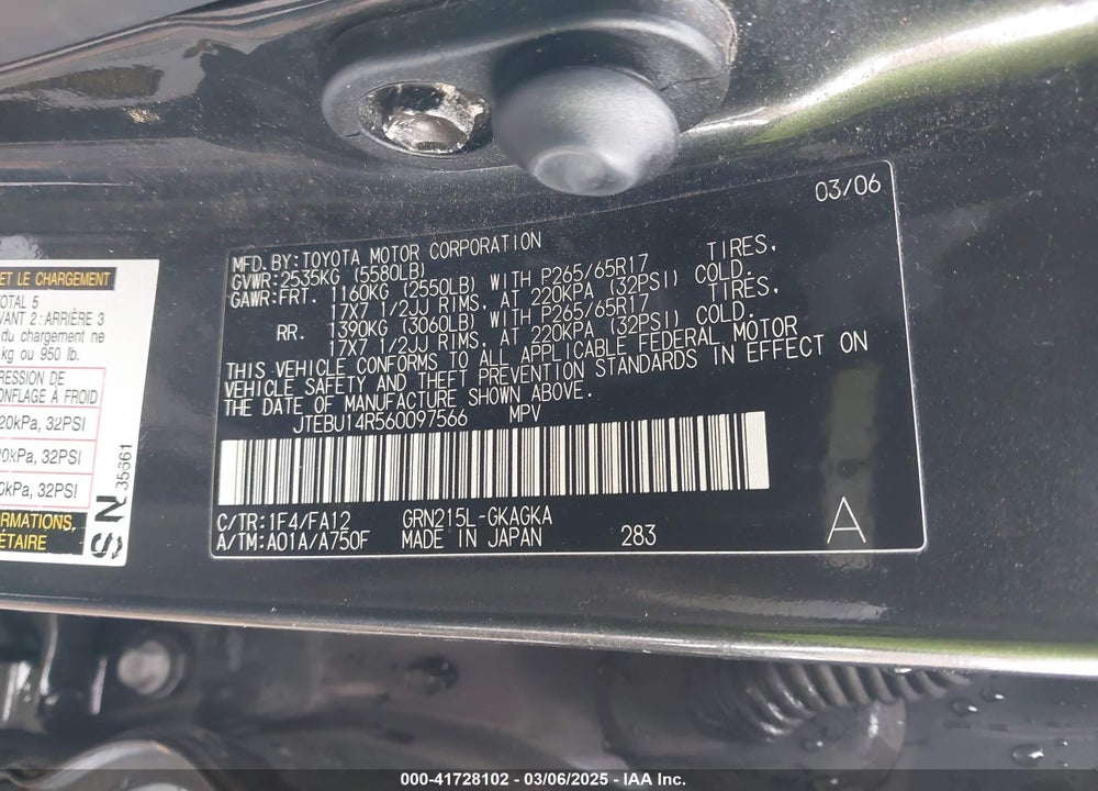 2006 TOYOTA 4RUNNER VIN: JTEBU14R560097566
