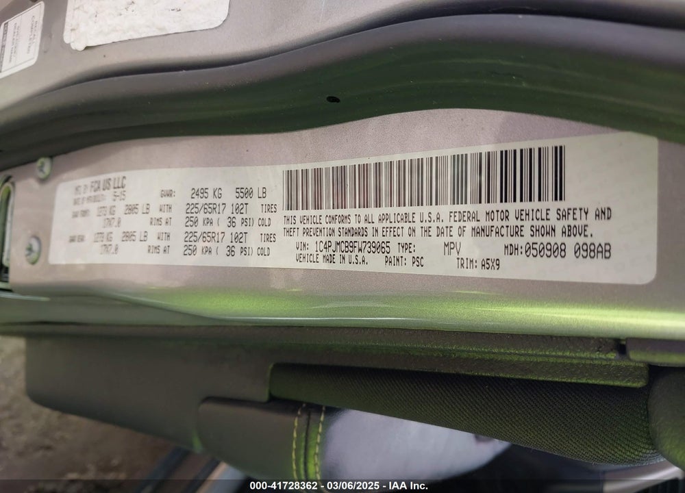 2015 JEEP CHEROKEE VIN: 1C4PJMCB9FW739065
