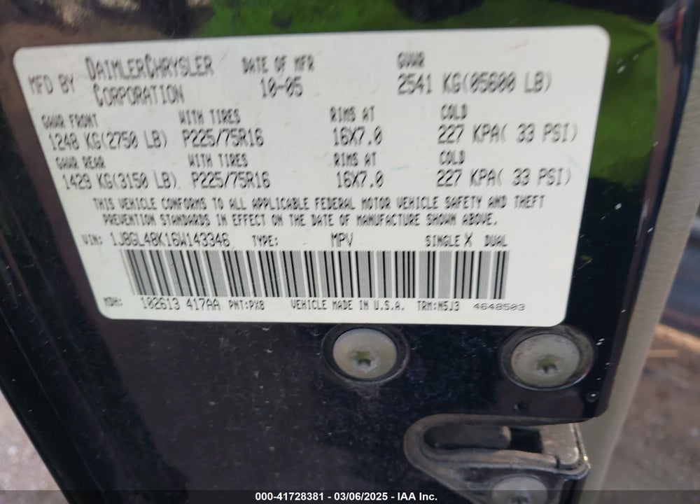 2006 JEEP LIBERTY SPORT VIN: 1J8GL48K16W143346