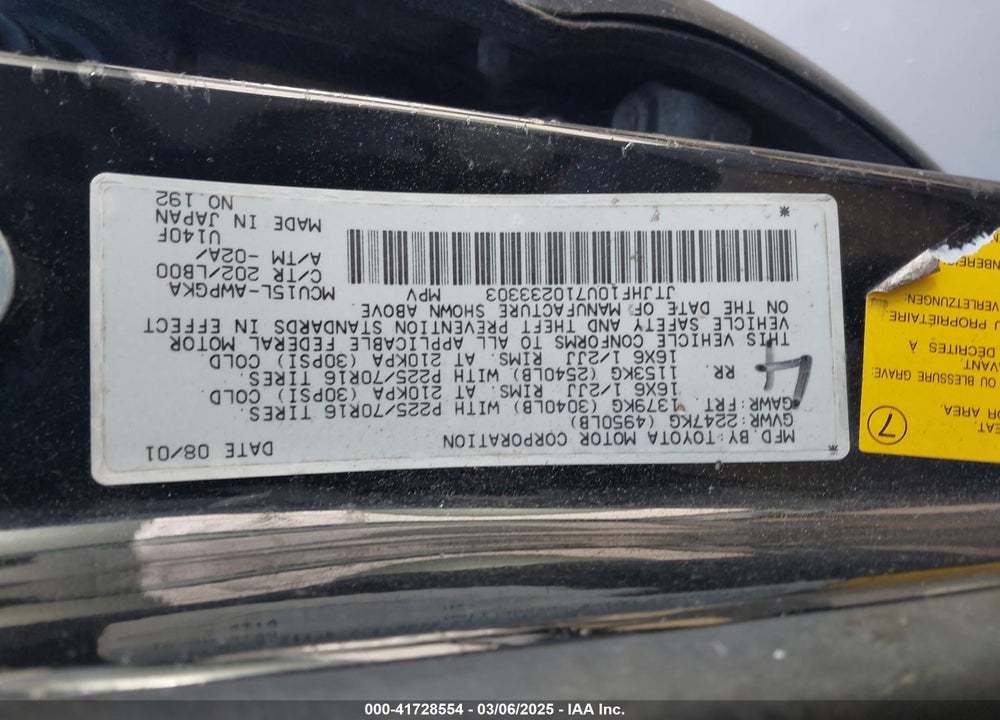 2001 LEXUS RX 300 VIN: JTJHF10U710233303