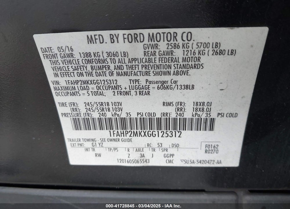 2016 FORD POLICE INTERCEPTOR VIN: 1FAHP2MKXGG125312
