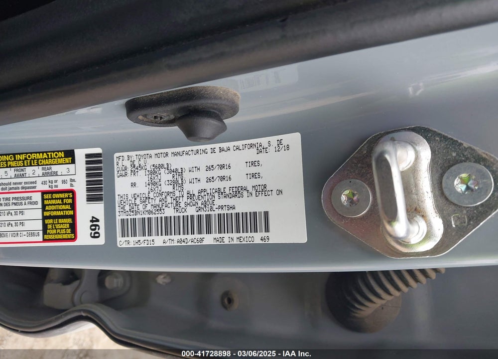 2019 TOYOTA TACOMA TRD OFF ROAD VIN: 3TMDZ5BN1KM062553