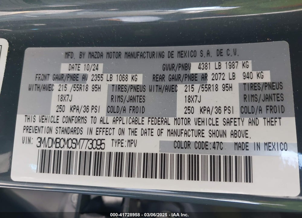 2025 MAZDA CX-30 VIN: 3MVDMBCM0SM773095