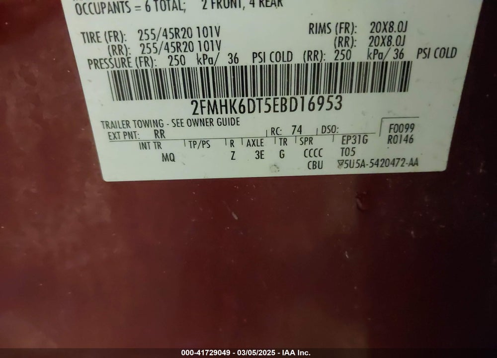 2014 FORD FLEX LIMITED VIN: 2FMHK6DT5EBD16953