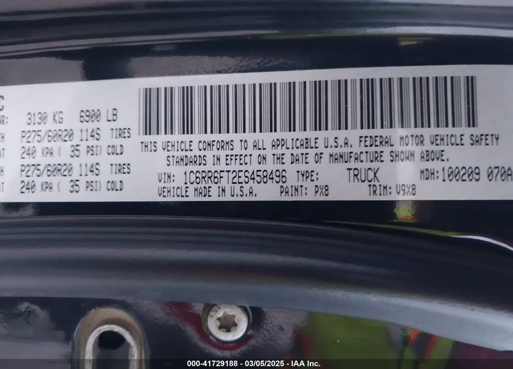 2014 RAM 1500 VIN: 1C6RR6FT2ES458496