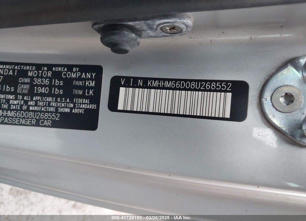 2008 HYUNDAI TIBURON VIN: KMHHM66D08U268552