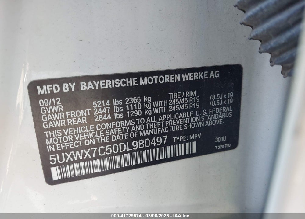 2013 BMW X3 XDRIVE35I VIN: 5UXWX7C50DL980497
