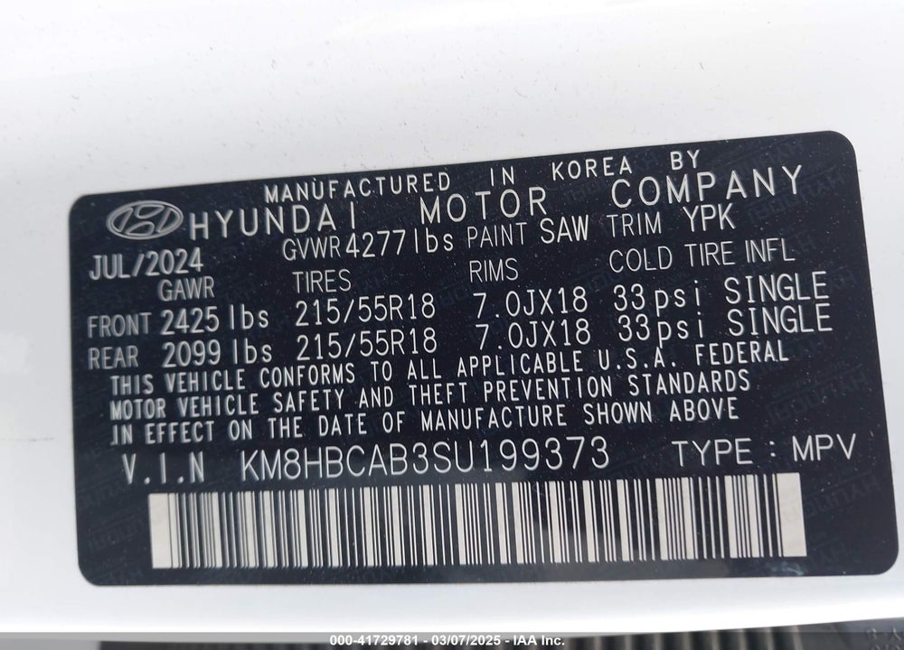 2025 HYUNDAI KONA VIN: KM8HBCAB3SU199373