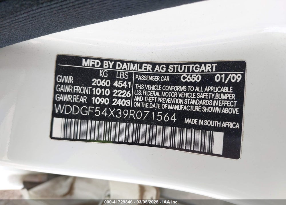 2009 MERCEDES-BENZ C 300 VIN: WDDGF54X39R071564