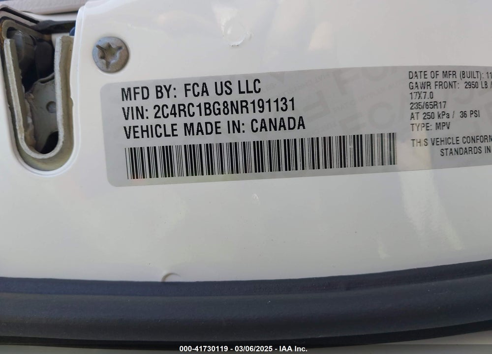 2022 CHRYSLER PACIFICA TOURING L VIN: 2C4RC1BG8NR191131