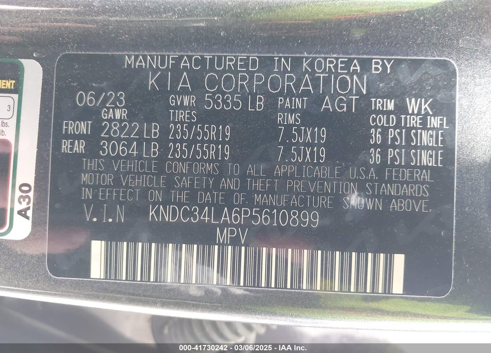 2023 KIA EV6 WIND VIN: KNDC34LA6P5610899