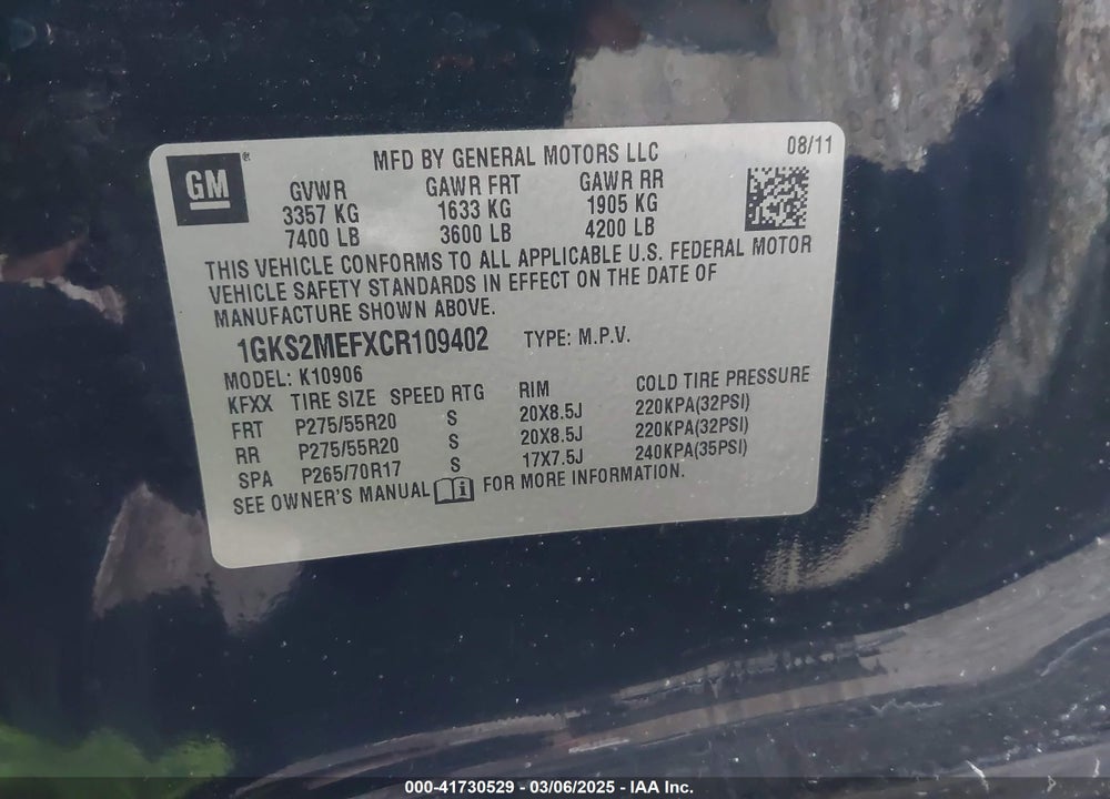 2012 GMC YUKON XL VIN: 1GKS2MEFXCR109402