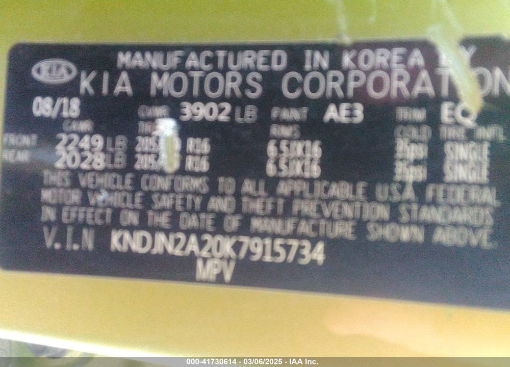2019 KIA SOUL VIN: KNDJN2A20K7915734