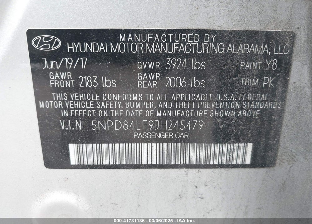 2018 HYUNDAI ELANTRA VIN: 5NPD84LF9JH245479
