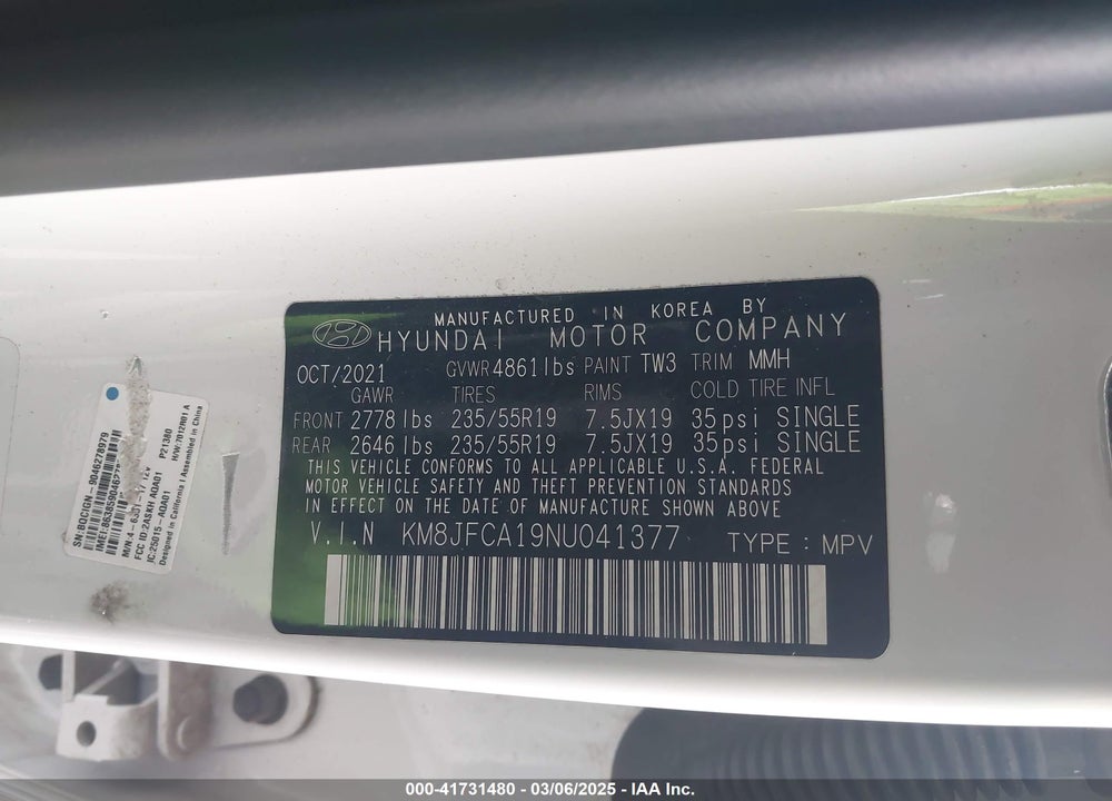 2022 HYUNDAI TUCSON HYBRID SEL CONVENIENCE VIN: KM8JFCA19NU041377