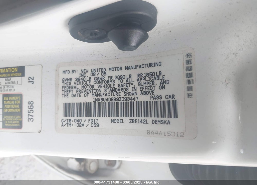 2009 TOYOTA COROLLA S VIN: 1NXBU40E89Z093447