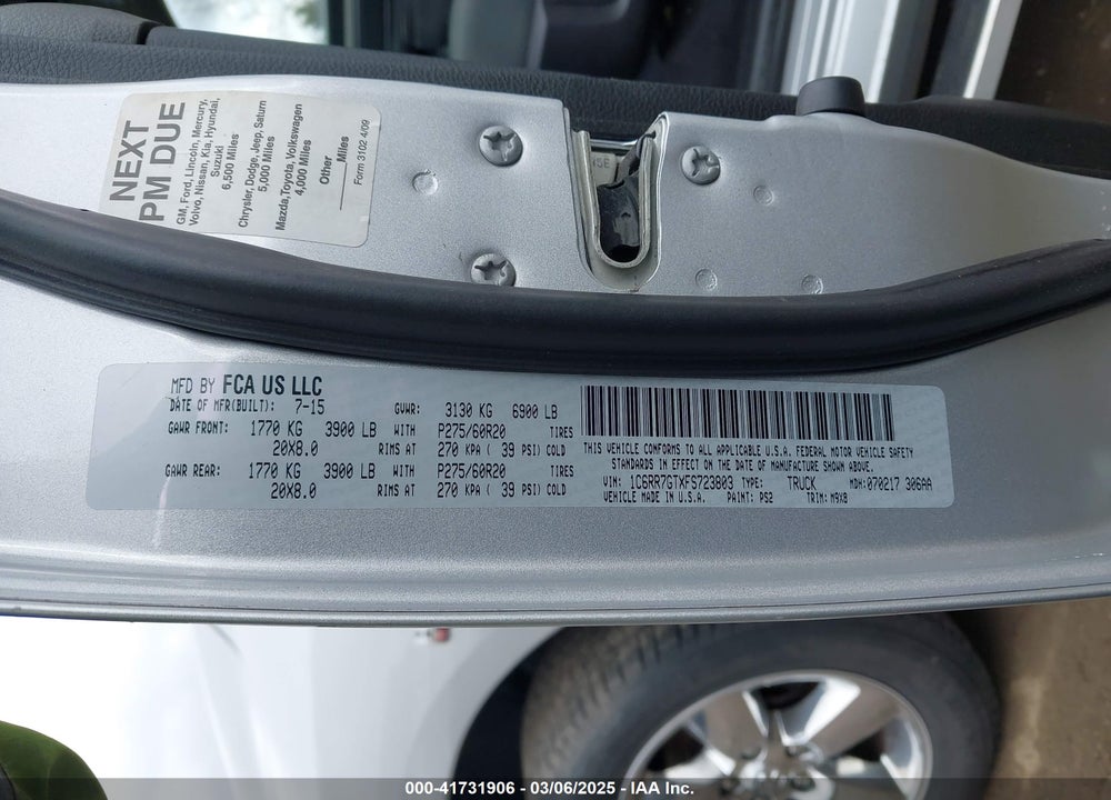 2015 RAM 1500 VIN: 1C6RR7GTXFS723803