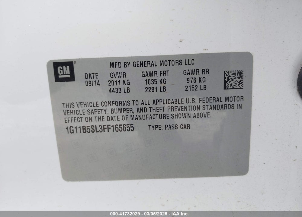 2015 CHEVROLET MALIBU LS VIN: 1G11B5SL3FF165655