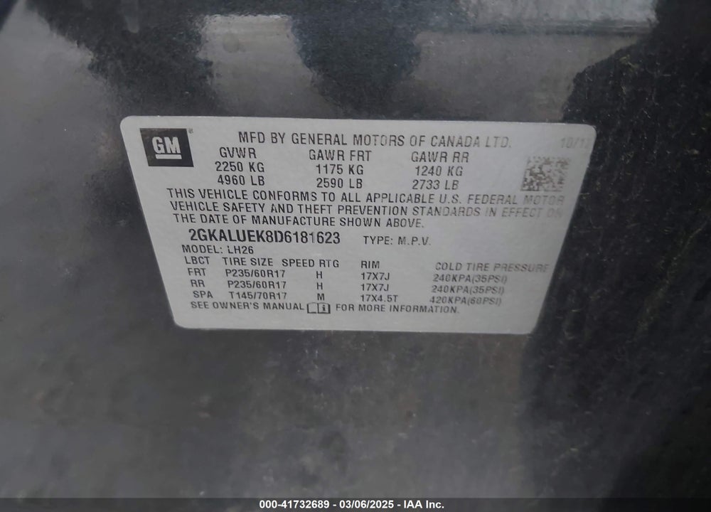 2013 GMC TERRAIN SLT-1 VIN: 2GKALUEK8D6181623