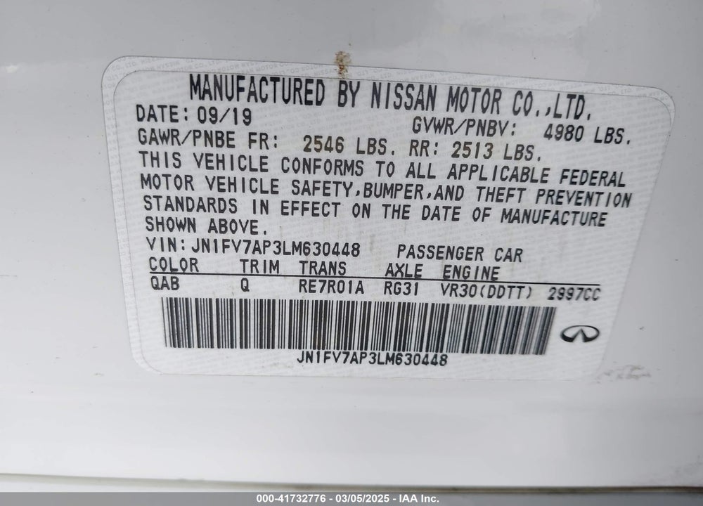 2020 INFINITI Q50 VIN: JN1FV7AP3LM630448