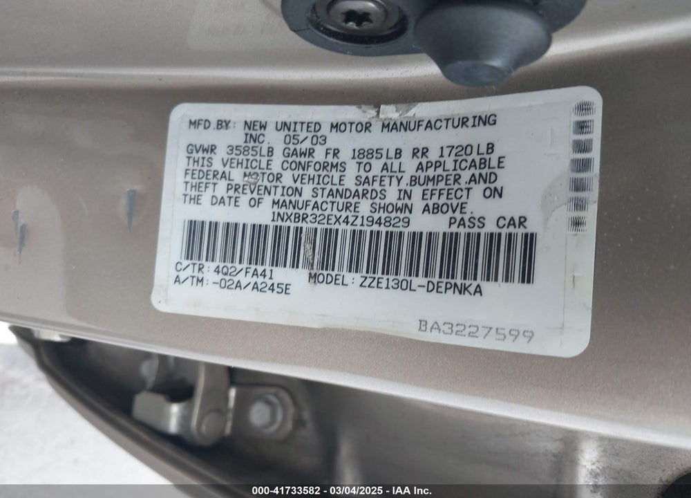 2004 TOYOTA COROLLA VIN: 1NXBR32EX4Z194829