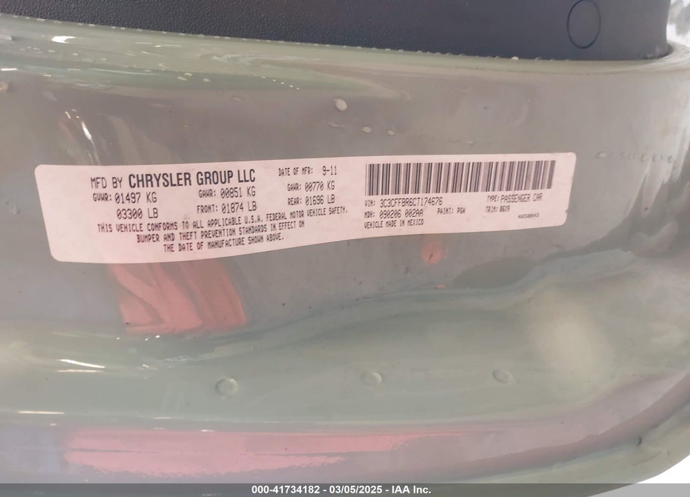 2012 FIAT 500 SPORT VIN: 3C3CFFBR6CT174676