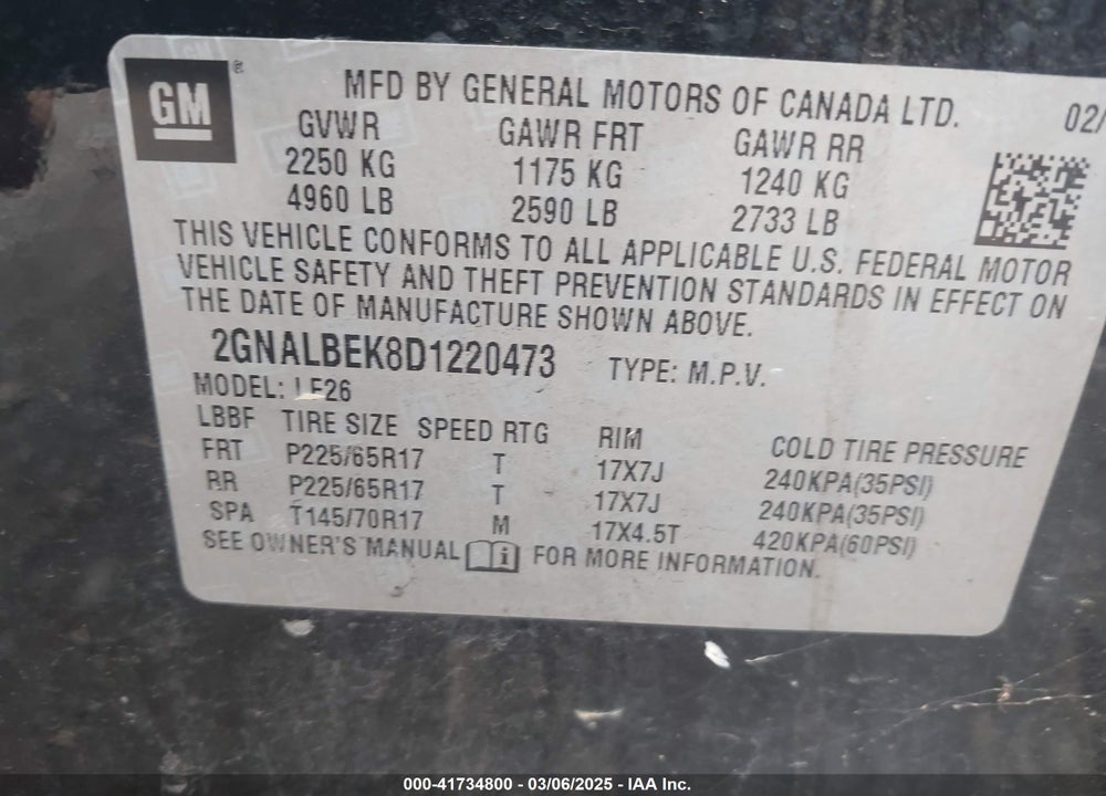2013 CHEVROLET EQUINOX LS VIN: 2GNALBEK8D1220473