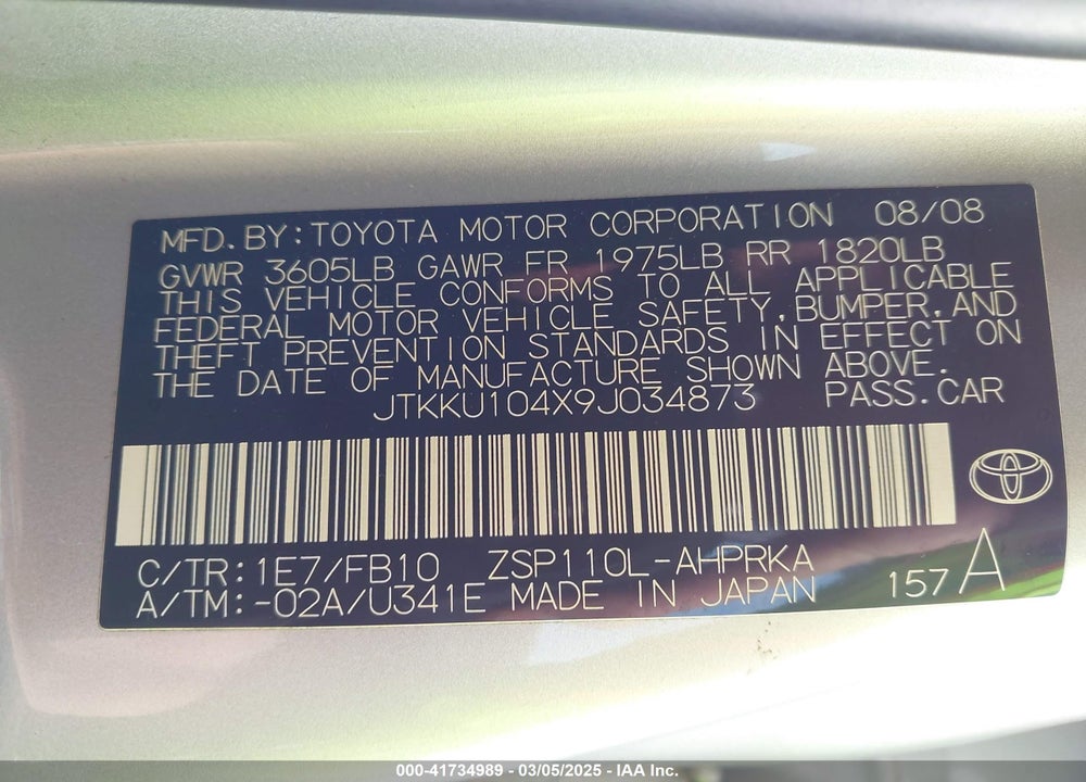 2009 SCION XD VIN: JTKKU104X9J034873