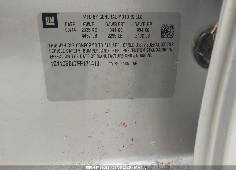 2015 CHEVROLET MALIBU VIN: 1G11C5SL7FF171410
