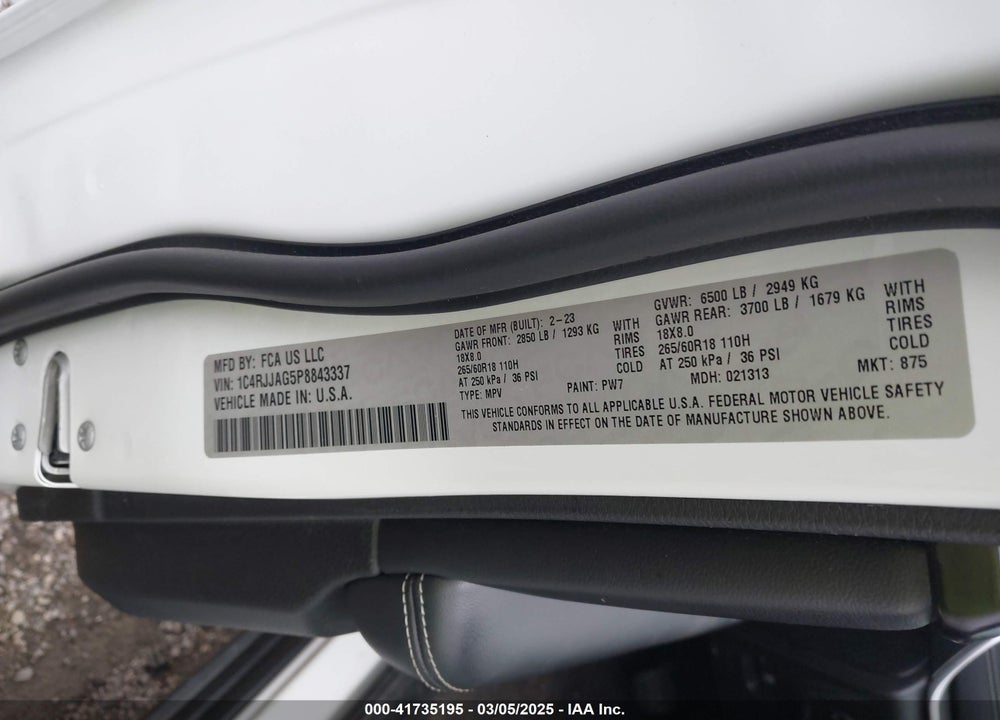 2023 JEEP GRAND CHEROKEE L LAREDO 4X2 VIN: 1C4RJJAG5P8843337