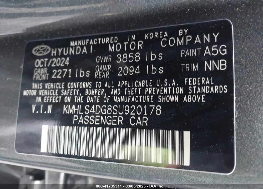 2025 HYUNDAI ELANTRA VIN: KMHLS4DG8SU920178