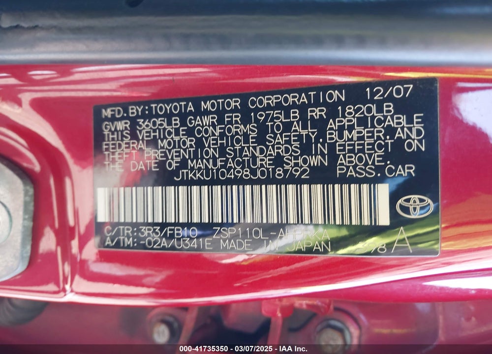 2008 SCION XD VIN: JTKKU10498J018792