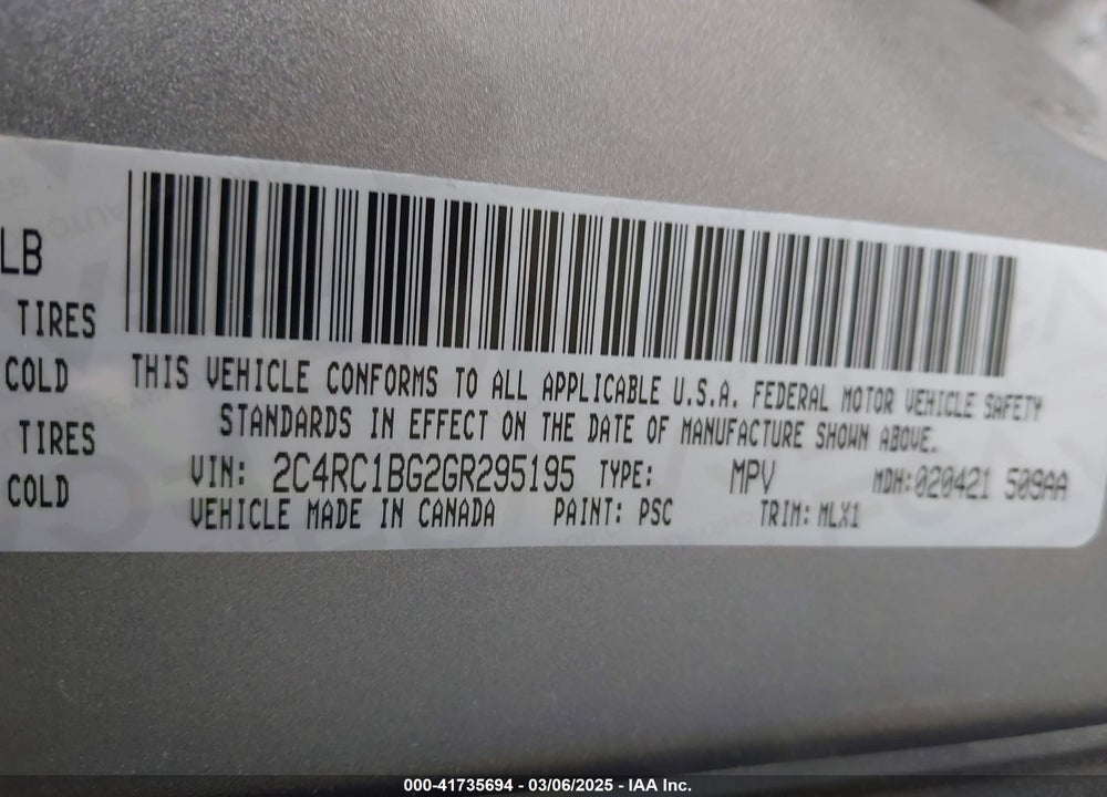 2016 CHRYSLER TOWN & COUNTRY TOURING VIN: 2C4RC1BG2GR295195
